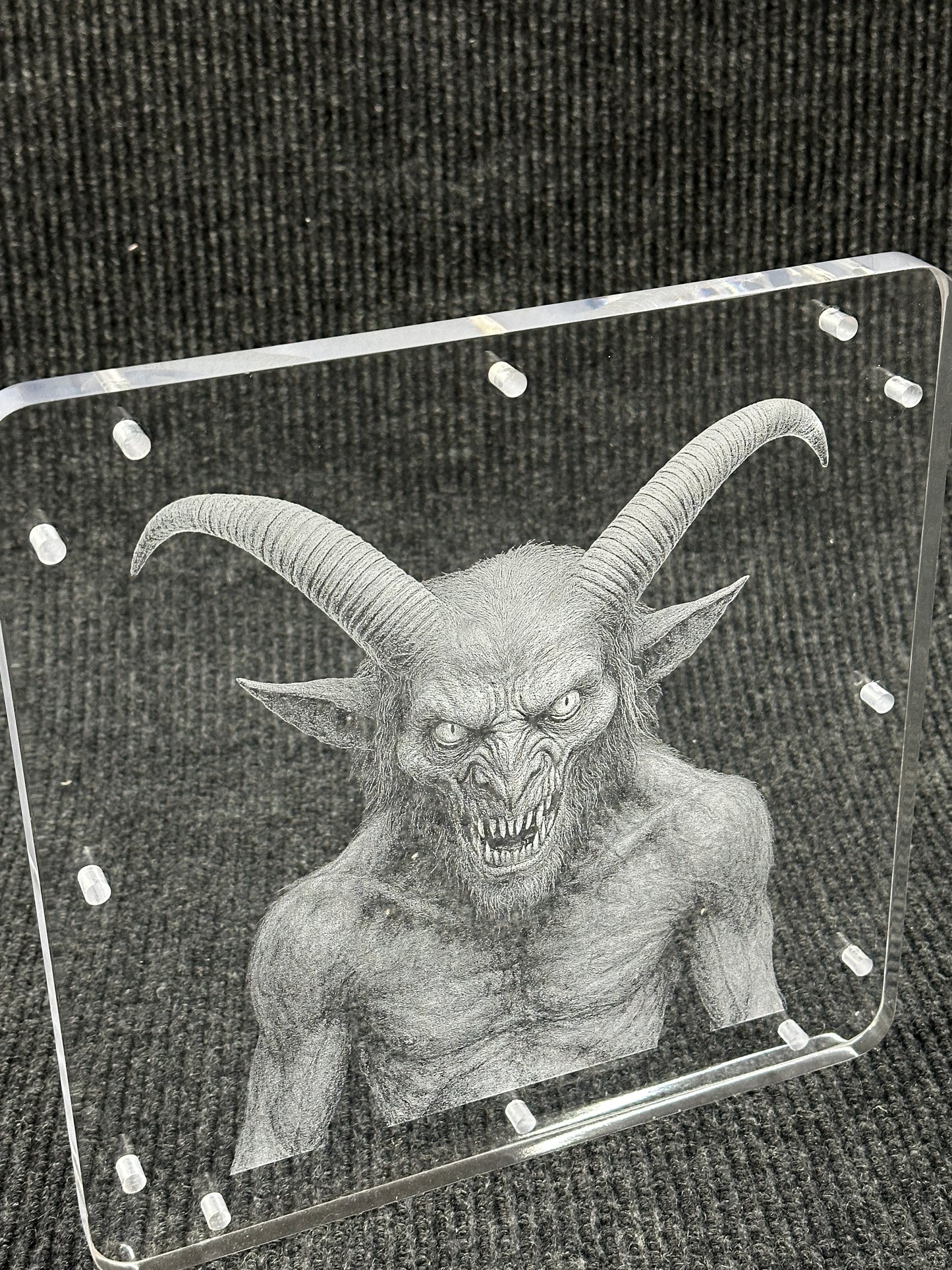 Goatman laser engraved acrylic