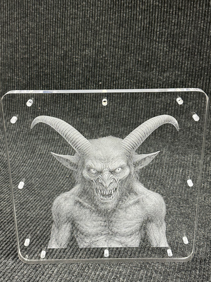 Goatman laser engraved acrylic
